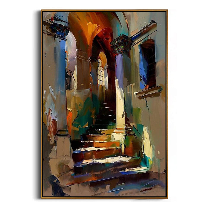 old world staircase framed canvas art