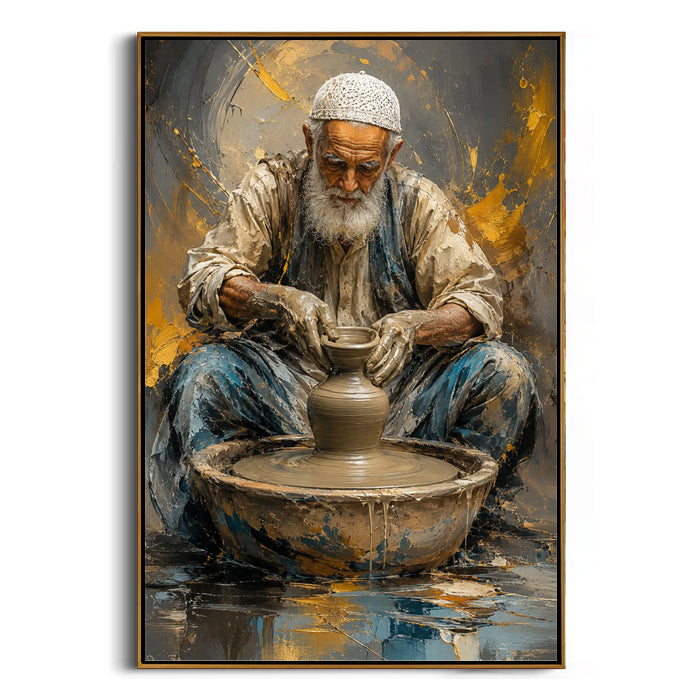 clay pottery wheel framed canvas painting