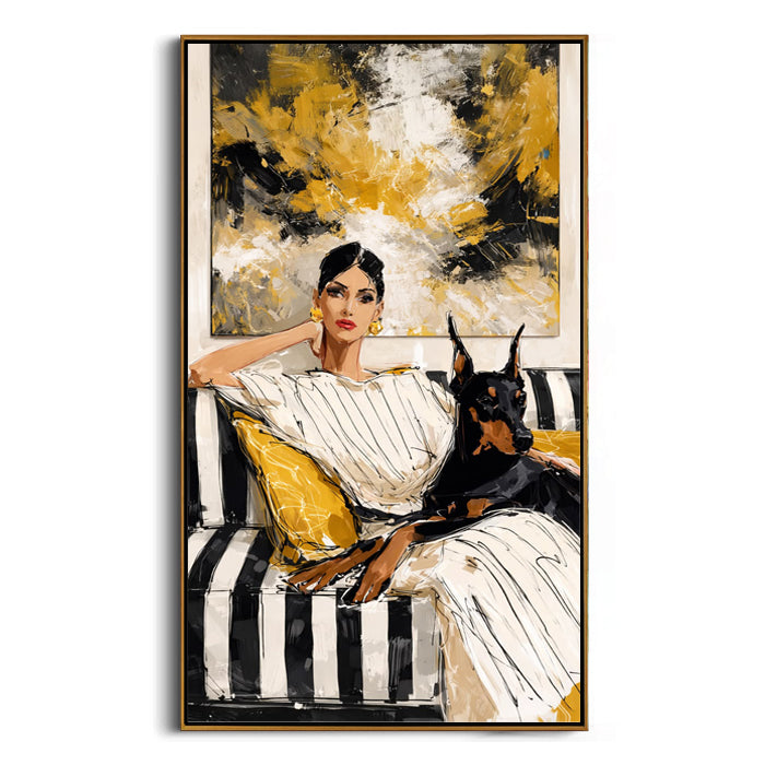 glam lady & dog framed canvas art