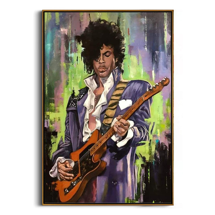 guitar player in purple jacket canvas print