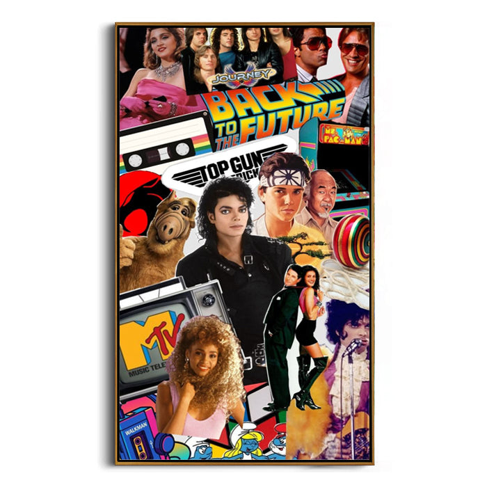 80s retro pop culture collage wall art
