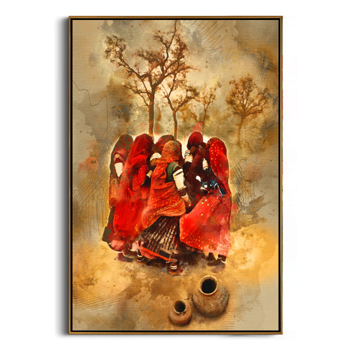 women in red veils framed canvas art