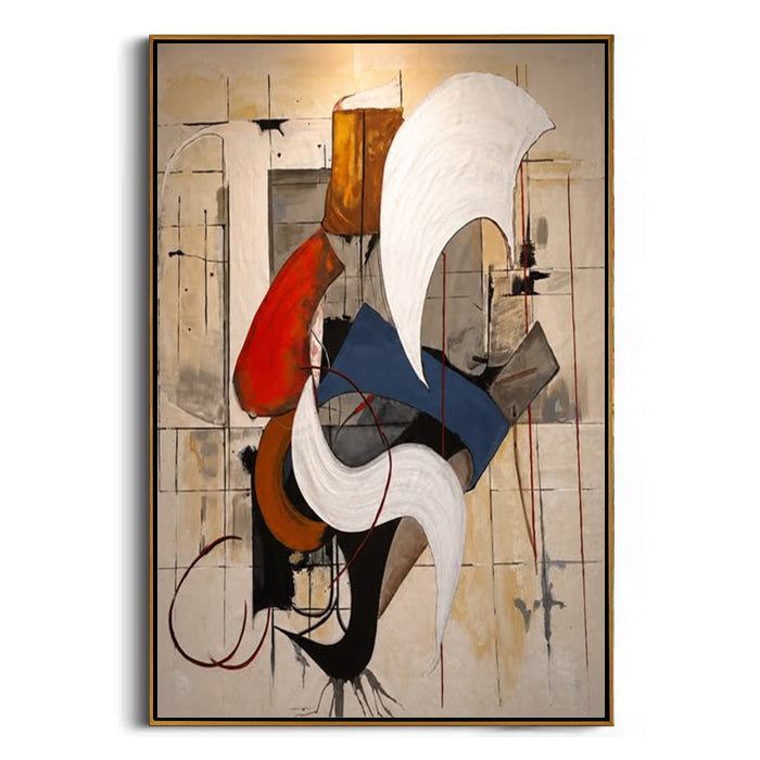 large neutral abstract framed canvas art