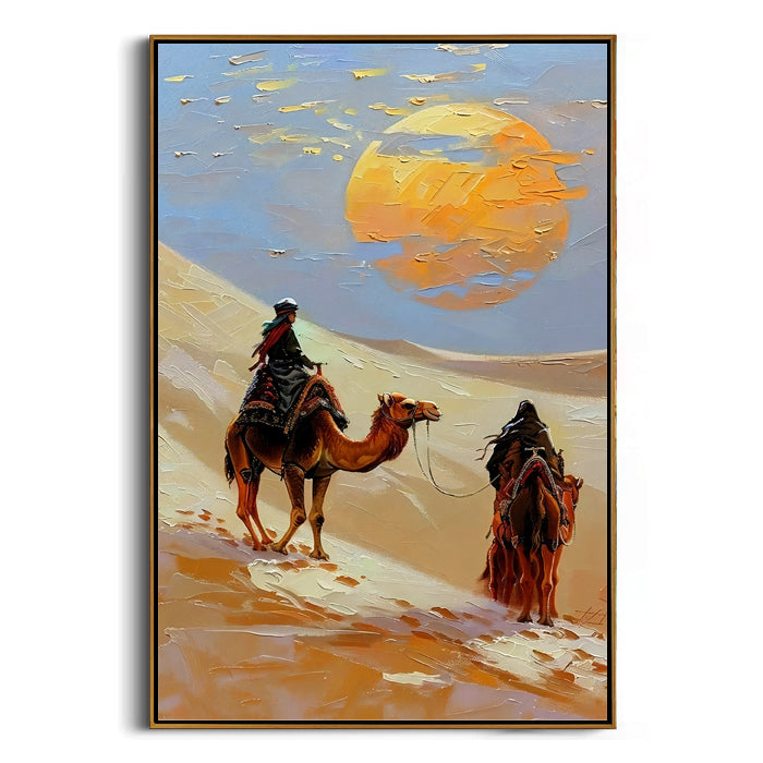desert camel canvas wall art with sunset