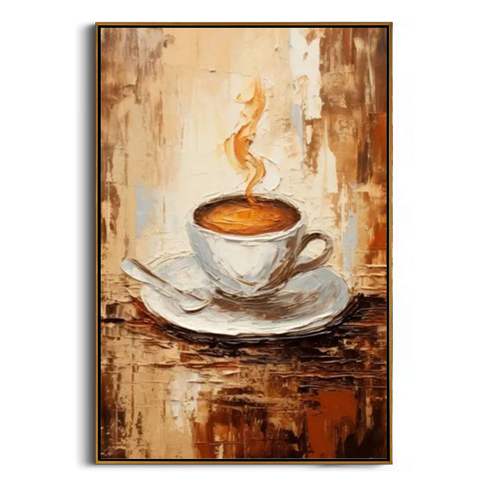 steaming coffee cup framed canvas art