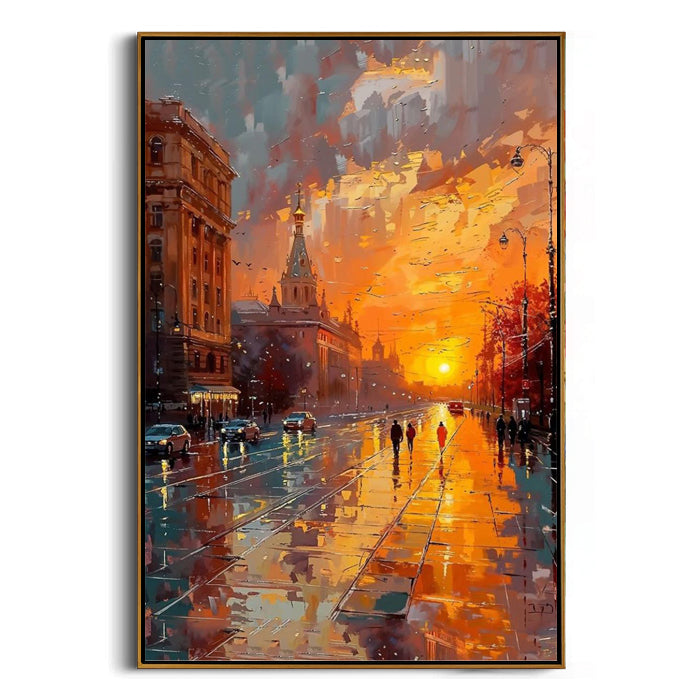 sunset city street wall art