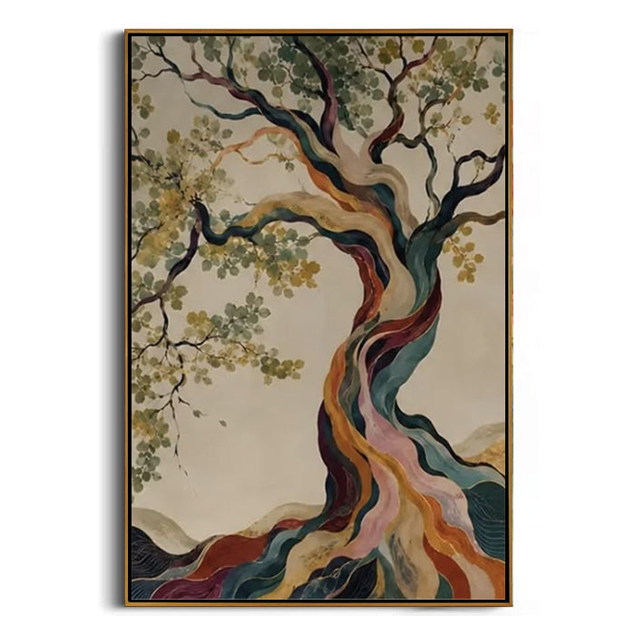 colorful twisted trunk framed canvas painting