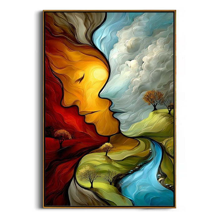 dreamy sunset and flowing river landscape painting