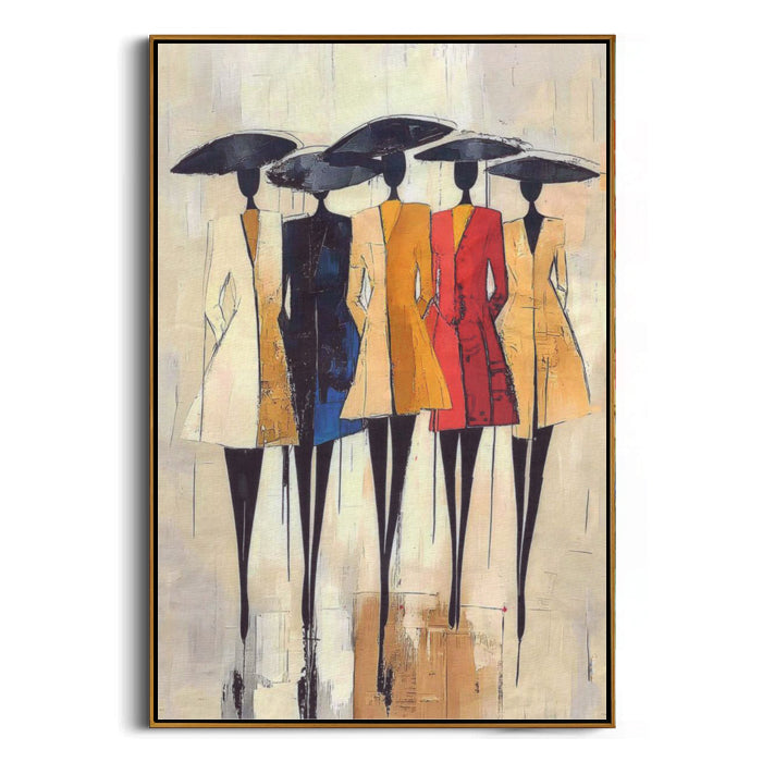 modern women in colorful coats canvas painting