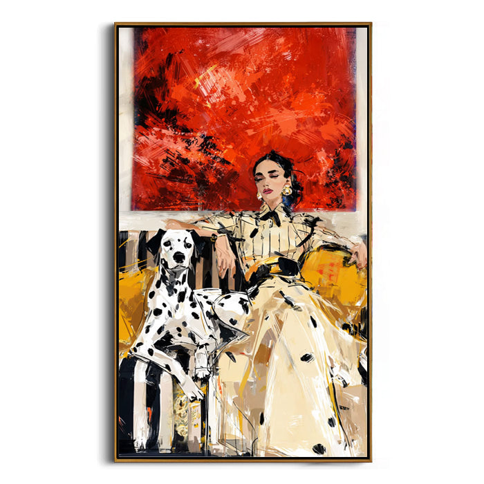 elegant woman with dalmatian wall art