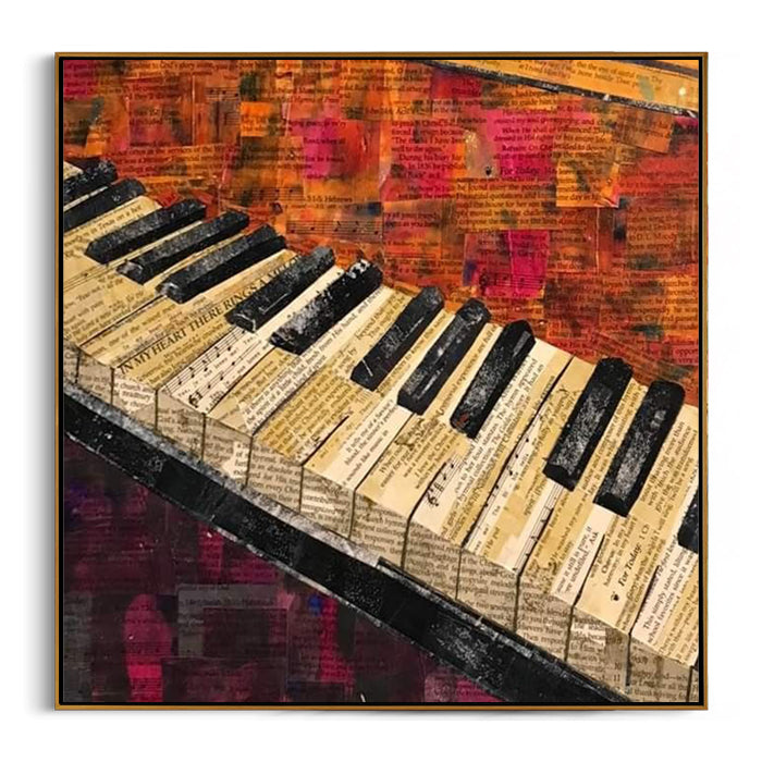 vintage piano collage framed canvas wall art