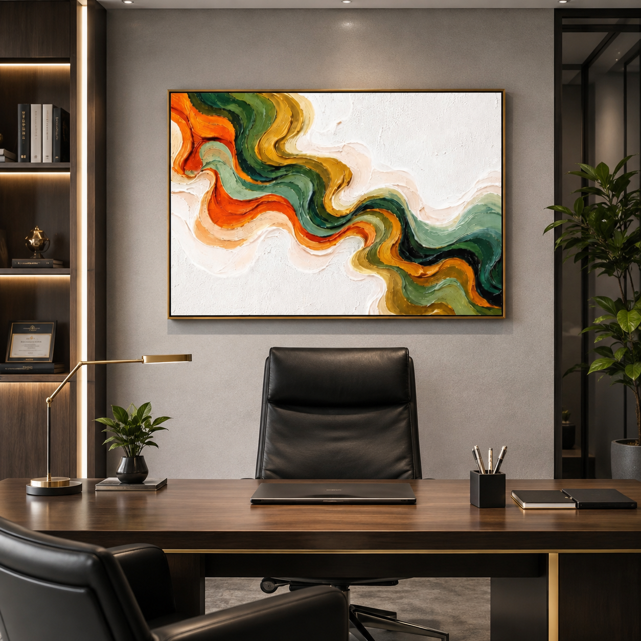 abstract-green-orange-wave-canvas-wall-art