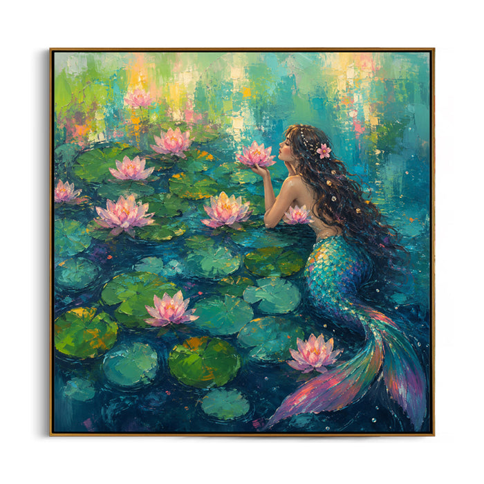 dreamy-mermaid-lotus-pond-canvas-wall-art-frame