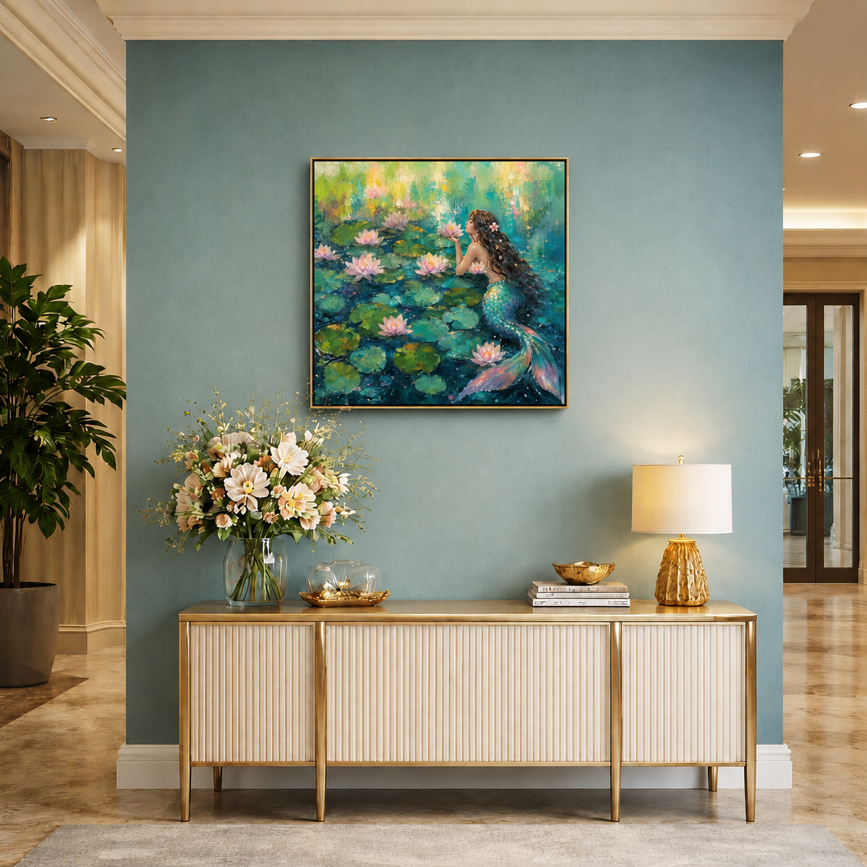 dreamy-mermaid-lotus-pond-canvas-wall-art
