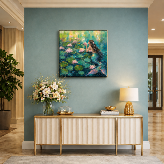 dreamy-mermaid-lotus-pond-canvas-wall-art