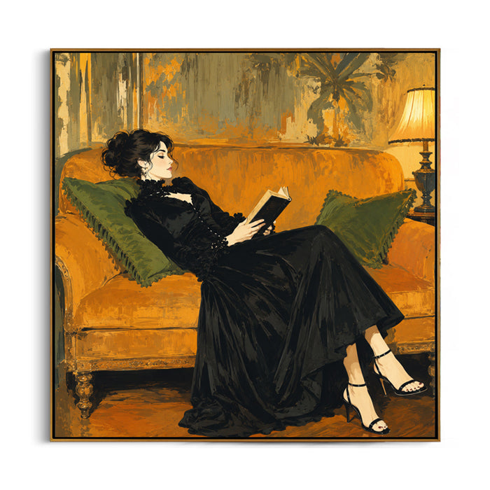 elegant-woman-book-reading-canvas-wall-art-frame