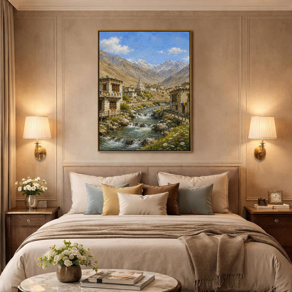 alpine mountain village canvas wall art
