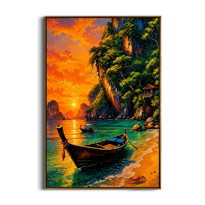 golden-sunset-tropical-beach-canvas-wall-art-frame