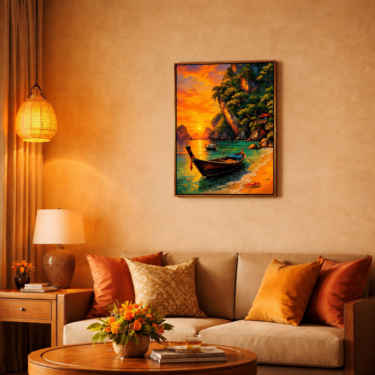 golden-sunset-tropical-beach-canvas-wall-art