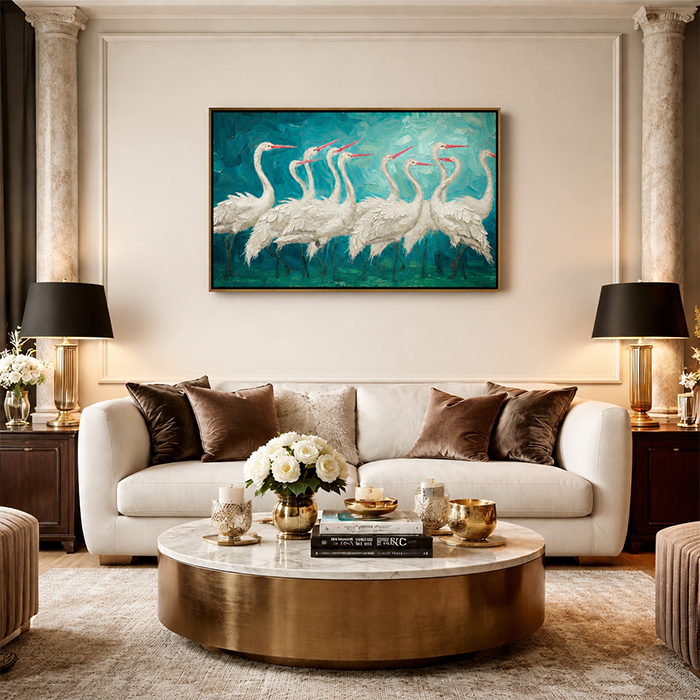 graceful-white-crane-flock-canvas-wall-art