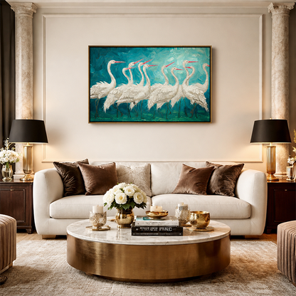 graceful-white-crane-flock-canvas-wall-art