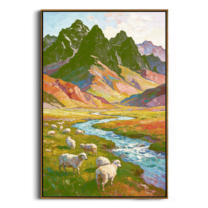 mountain-valley-sheep-canvas-painting-frame