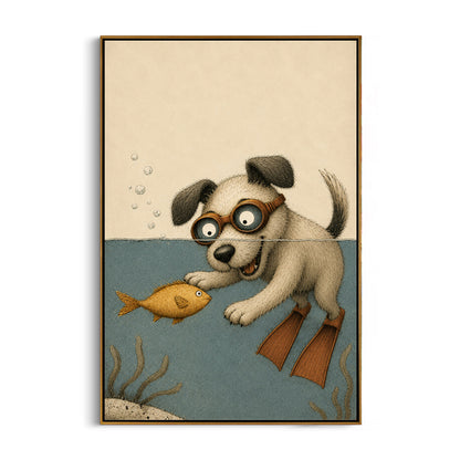 playful-puppy-underwater-canvas-wall-art-frame