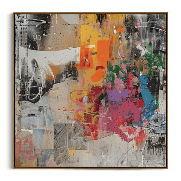 colorful urban collage framed canvas painting