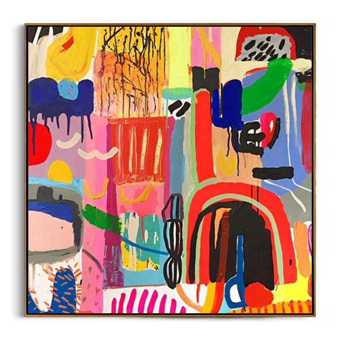 playful bold shapes framed canvas painting